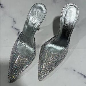 Paris Texas Silver Clear and Swarovski Crystals Mules